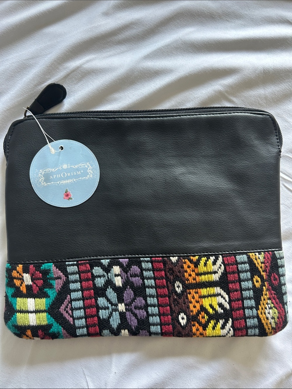 Aphorism Black Pouch with Multicolor Woven Tribal Panel